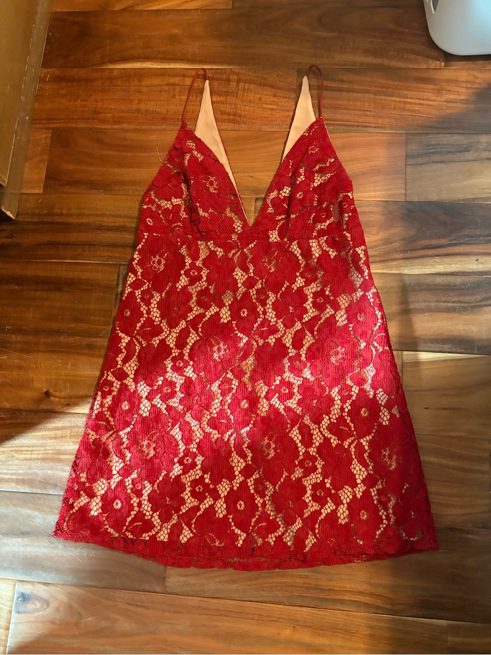 Free People Red Floral Lace Plunge Mini Dress Size 2 (0300)